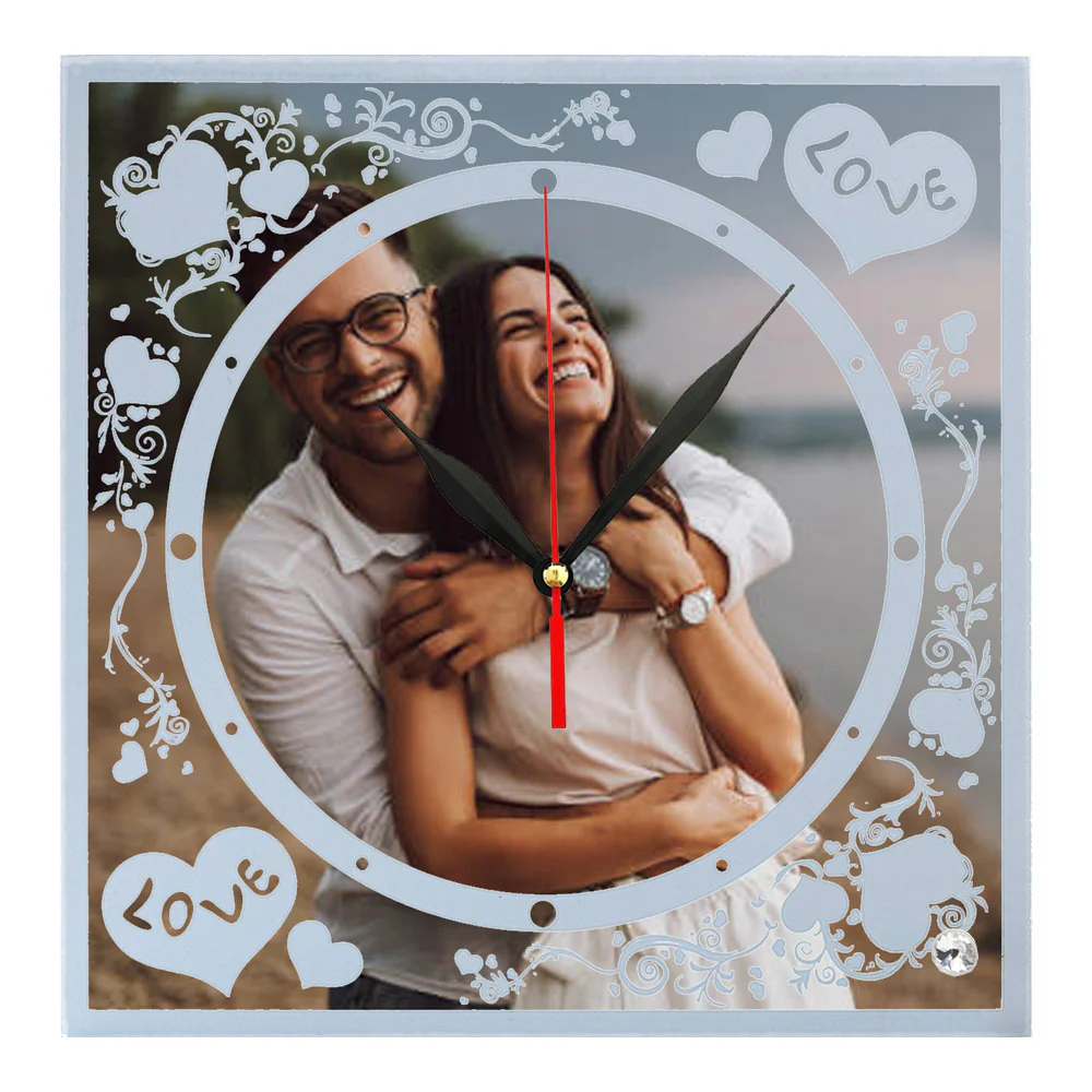 Ceas sticlă sublimare – LOVE 20×20, decor romantic pentru casă